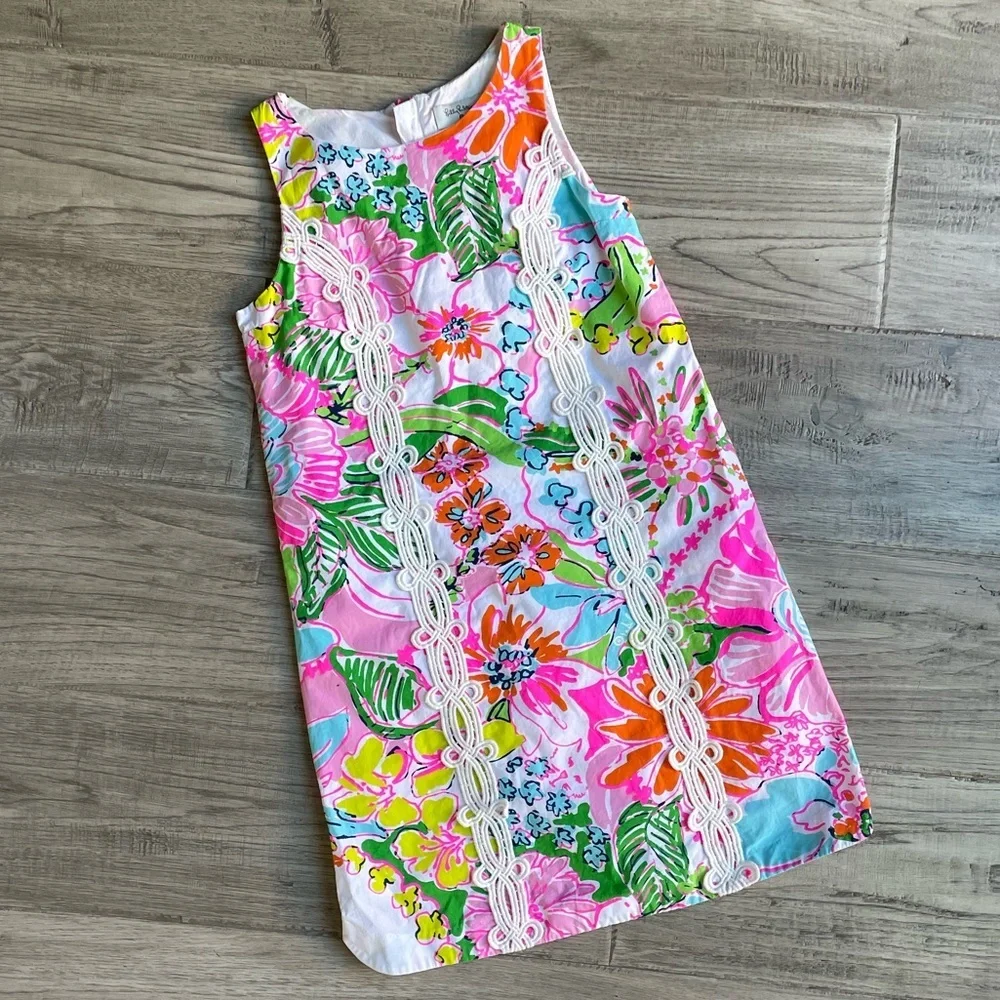 Lilly Pulitzer X Target Floral Shift Dress Pink/Green/Blue Sleeveless SZ Kids L